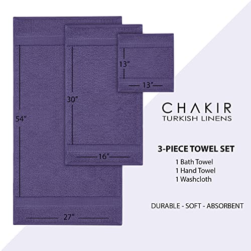 Chakir Turkish Linens Personalized 3 Piece Towel Set, 100% Cotton Luxury Turkish Towels for Bathroom, Soft Absorbent Towel Set with Bath Towel Hand Towel and Washcloth, Plum - color: Plum