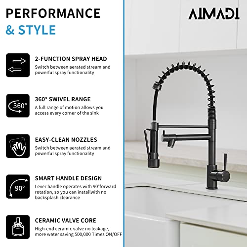 AIMADI Oil Rubbed Bronze Kitchen Faucet,Commercial Kitchen Sink Faucet | Modern Single Handle Single Hole Kitchen Faucets with Pull Down Sprayer - color: Oil Rubbed Bronze, style: Contemporary