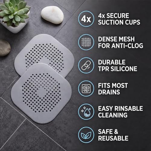 2 Pcs Shower Drain Hair Catcher Kitchen Silicone Sink Strainer Bathroom | Hair Drain Shower Catcher, Silicone Drain Protector Hair Stopper with Suction Cup for Shower Kitchen Bathroom Bathtub Sink - color: White&grey