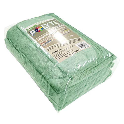 POLYTE 410 GSM Poly Blend Microfiber Quick Dry Bath Towel Set of 6 Pieces | 2-Body Towels, 2-Hand Towels, 2-Wash cloths, Oversize, Lint Free - color: Green