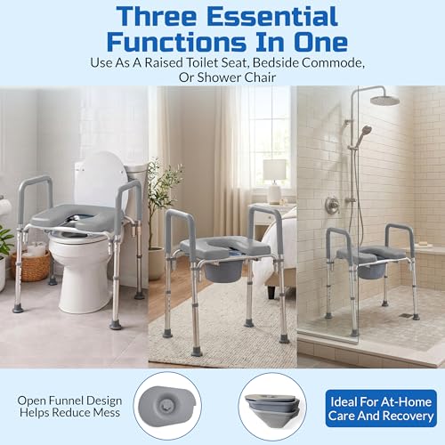 Ultimate Raised Toilet Seat with Handles, Padded, Armrests, Adjustable Height, Premium Elevated Toilet Seat for Elderly Bathroom Safety with Arms, Standard and Elongated Toilets, Gray - color: Gray