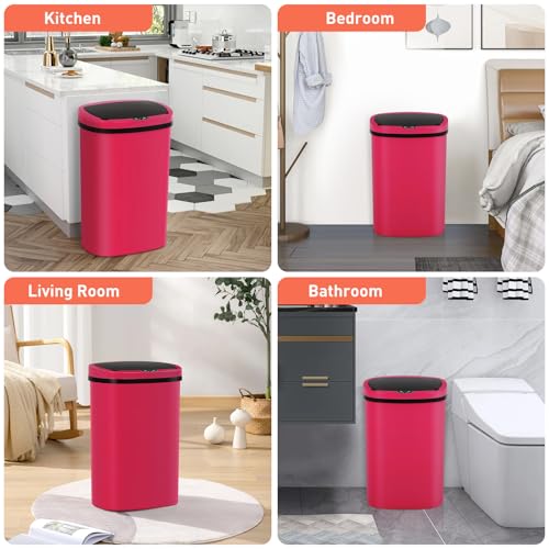 13 Gallon Automatic Kitchen Trash Can with Lid, Touchless Motion Sensor Garbage Can - Hygienic, Odor Control, Waterproof Waste Bin for Kitchen Bathroom Bedroom Office (50L), PP Plastic, Red - color: Burgundy
