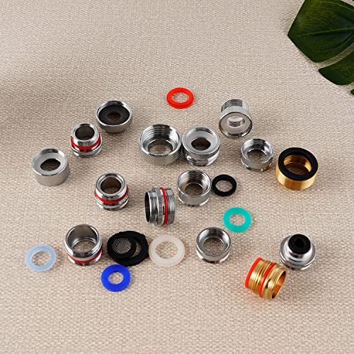 18-PCS Brass Faucet Adapter Kit, Metal Kitchen Sink Faucet Aerator Adapters | Male Female Connectors for Bathroom Removable Aerator Faucets, Garden Hose, RV, 4 PCS Aerator Removal Tools, Easy DIY Install - style: Equipped with 4 Aerator Removal Wrench Too