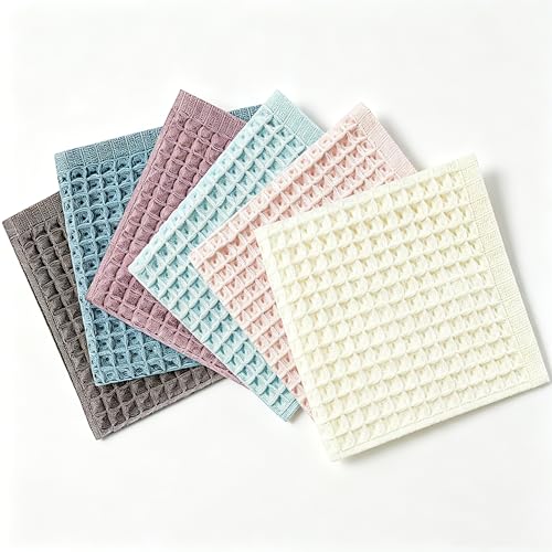 vfaejll Kitchen Towels Set 6 Pack, 100% Cotton Waffle Weave Dish Cloths & Dish Towels, 13x13 Inch Hand Towels for Kitchen, Absorbent Quick-Drying Dish Rags for Washing Dishes, 6 Colors