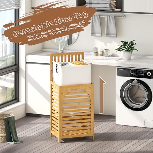 Laundry Hamper with Lid (16.9 * 13 * 26.5inches) Large Bamboo Laundry Bin Basket 85L Clothes Hamper with 1 Removable Bag Storage baskets for Bathroom(Natural) - color: Natural