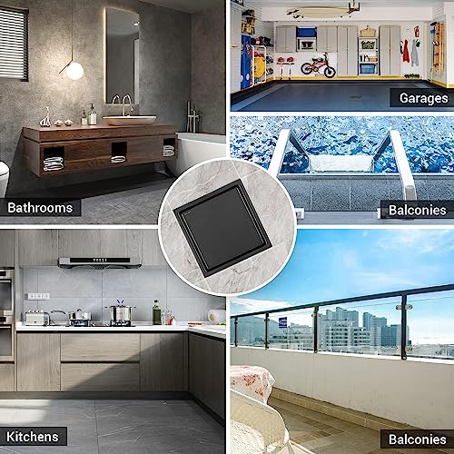 ELLO&ALLO 6 Inch Square Shower Drain Black Floor Drain with Flange Reversible 2-in-1 Cover Tile Insert Grate Removable SUS304 Stainless Steel Oil Rubbed Bronze - color: Oil Rubbed Bronze, size: 6 Inch Tile insert Cover