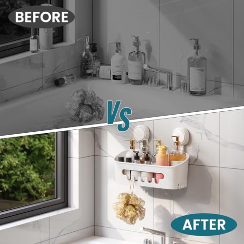 TAILI Shower Caddy Suction Cup, Heavy Duty Bathroom Organizer, Removable Shelves for Inside Shower, Shampoo, Waterproof Suction Plastic Storage for Bathroom Accessories Holder, White - style: 1 Tier - White