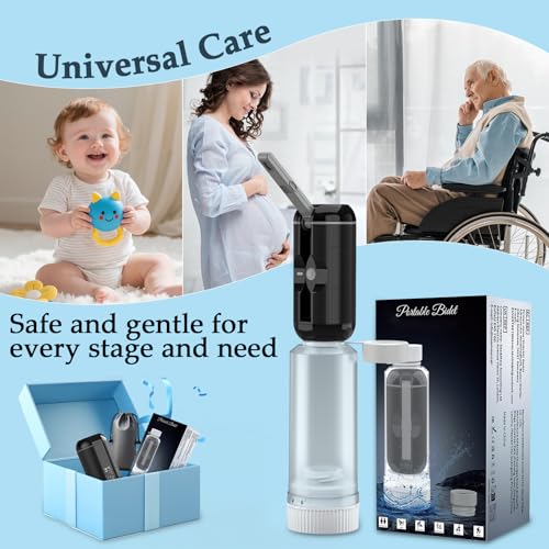 Portable Bidet for Travel, Rechargeable Waterproof Sprayer, Black | Portable Rechargeable Travel Bidet Sprayer Fits Various Water Bottles, Waterproof High Pressure Handheld for Personal Hygiene