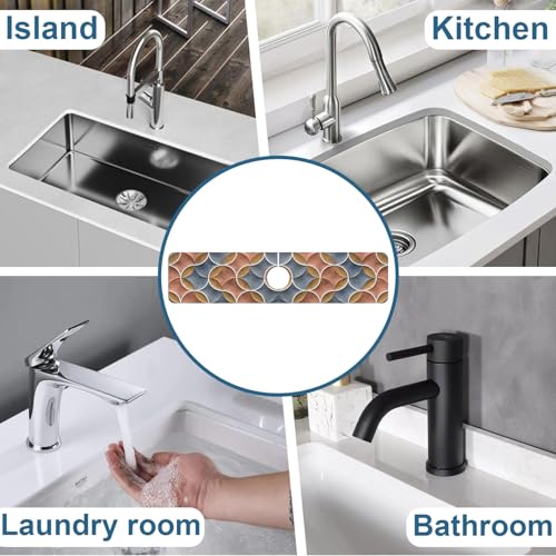 Geometric Printing Sink Splash Guard Faucet Mat Ceramic Tile Texture Super Absorbent Fast Drying Mat Sink Gadgets-Splash Guard Behind Faucet Drip Catcher for Kitchen Bathroom, 23.5"x5.5" - size: 23.5" x 5.5"