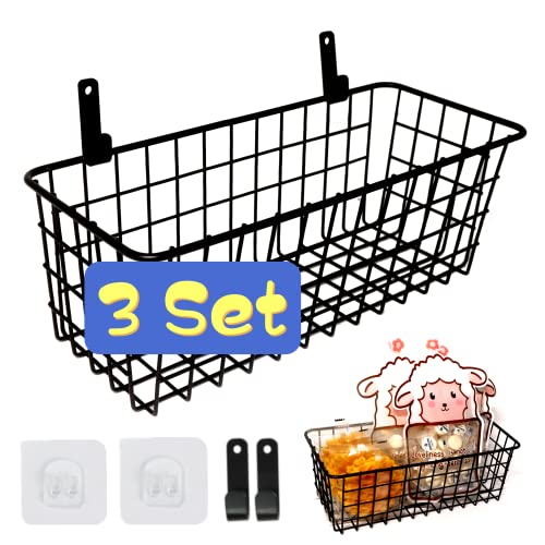Joben Oligey 3 Set Hanging Wire Baskets ,Wall Mount Fruit Basket,No Drilling,Adhesive Small Metal Basket,Farmhouse Food Storage Mesh Bin Kitchen Pantry Laundry Bathroom Closet Garage RV ,Black - size: Black - Regular