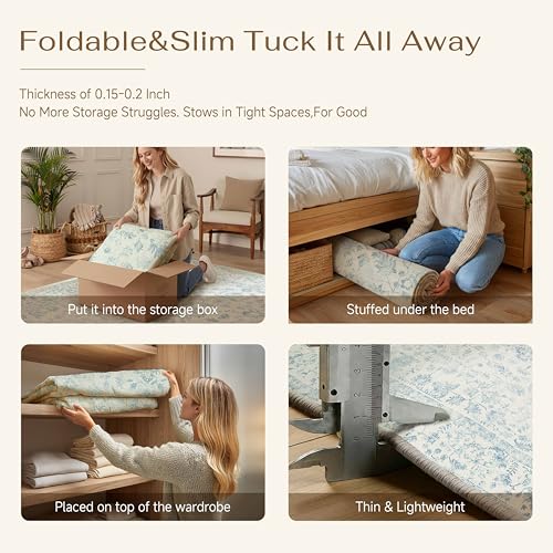 2'x6'+2'x10' Blue 2-Piece Kitchen Rug Set with Runner | Floral, Soft, Entryway, Hallway, Bathroom - color: Blue, size: 2' x 10' (Rug Set)