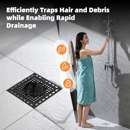 Hibbent Upgraded Shower Drain Hair Catcher, Shower Cover for Bathroom Floor 4" Drain, Anti-Clogging Strainer, Stainless Steel Kitchen Sink Strainer with Handle, Matte Black - color: 4' Matte Black