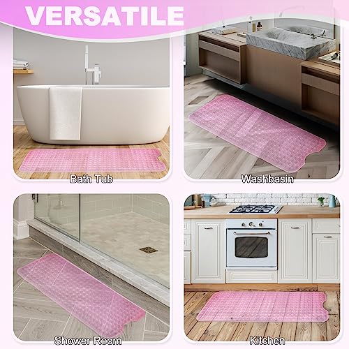 Bathtub and Shower Mats, 40x16 Inch Extra Large Non Slip Soft Bath Tub Mat with Suction Cups and Drain Holes for Bathroom Floor and Keep Tubs Clean, Machine Washable, Clear Pink - color: Clear Pink