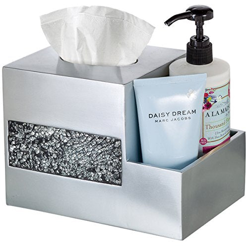 Crackled Glass Tissue Box Cover Square Silver Decorative Multi-function Storage Organizer Caddy; Tissue Box Holder & Countertop Nightstand Bedside Table Organizer Makeup, Phone, Remote Control Holder - style: Tissue Box Organizer