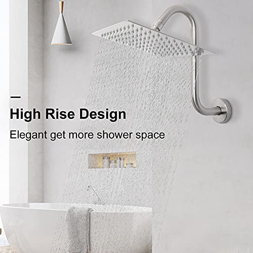 NearMoon S Shaped Shower Head Riser Arm, Shower Extender Arm with Flange, Standard 1/2" Connection- Bathroom Accessory (10 Inch, Brushed Nickel) - color: Brushed Nickel, style: 10 Inch