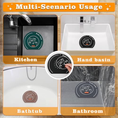 2-in-1 Silicone Bathtub Drain Hair Catcher & Stopper, Flat Suction Drain Cover for Shower Tub Sink Kitchen Laundry, Multi-Hole Filtration Anti-Clog Deodorizing Plug, Universal Fit with Easy Pull Tab