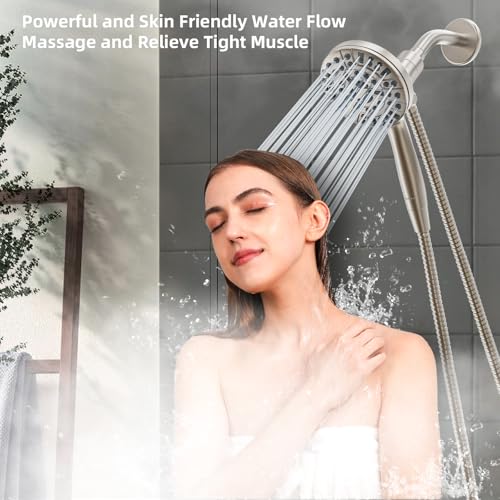 9 Settings High Pressure Magnetic Shower Head with Handheld | Power Wash for Tub&Tile, Magnetic Bracket, Pause Mode for Water Saving, Easy Clean Nozzles, Stainless 6ft Hose, Satin Nicke - color: Satin Nickel