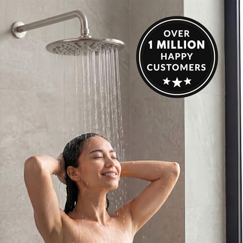 Luxury Rain Shower Head - 2.5 GPM - Brushed Nickel | 9 Inch Large, High Flow, Overhead Rainfall Showerhead With Self-Clean Nozzles, Easy Install, Adjustable Brass Ball Joint - color: Brushed Nickel, size: 2.5 GPM