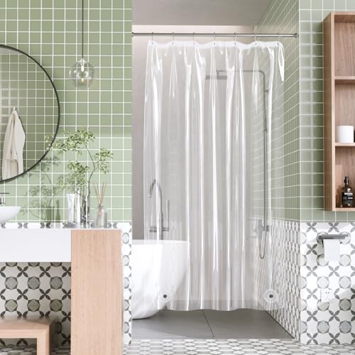 AmazerBath Shower Curtain Liner Stall Waterproof, 47x64 Clear RV Shower Curtain Liner, Plastic Shower Liner for Bathroom, Lightweight PEVA Shower Curtain with 2 Magnets and 7 Rustproof Metal Grommets - color: Clear, size: 47"W x 64"L (Pack of 1)