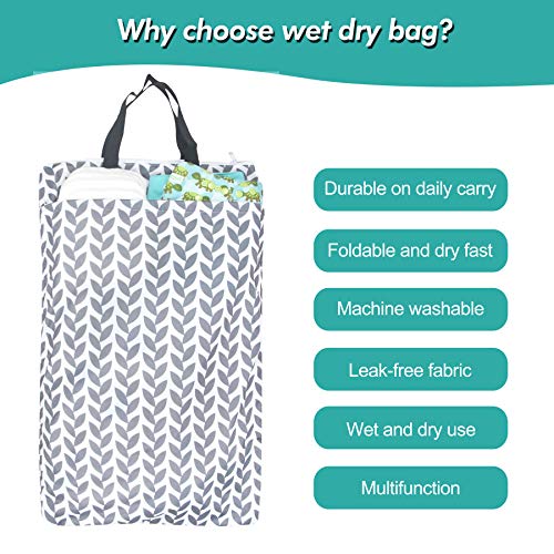 wegreeco Reusable Hanging Wet Dry Cloth Diaper Bag (Grey Leaf) - color: Grey Leaf