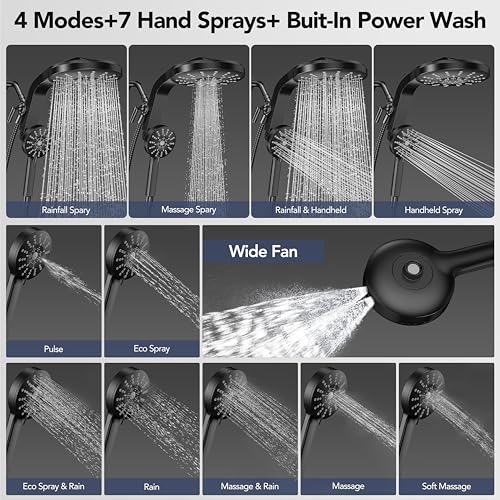 High Pressure Rain Showerhead Combo, 2026 Magnetic Shower Head Set with Detachable 8-Mode Handheld Shower Spray, Adjustable Angle Dual Showerhead with Built-in Magnetic Docking and Power Jets, Black - color: Matte Black