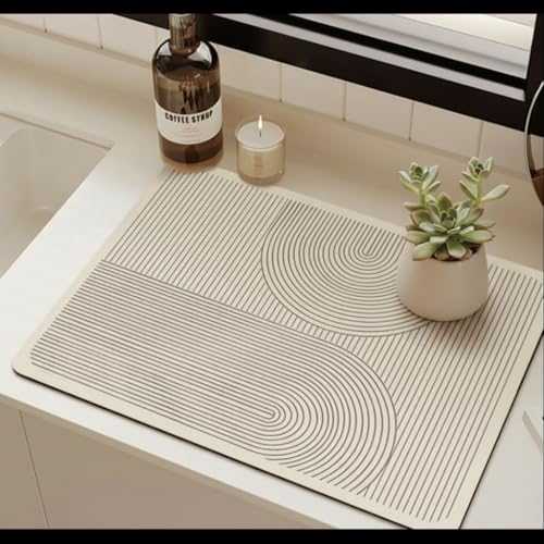 Super Absorbent & Non-Slip Geometric Rubber-Diatomite Drying Mat - Durable, Quick-Dry Kitchen and Bathroom Countertop Pad for Coffee Machines, Spices, and Essentials, Bathroom Countertop Mat