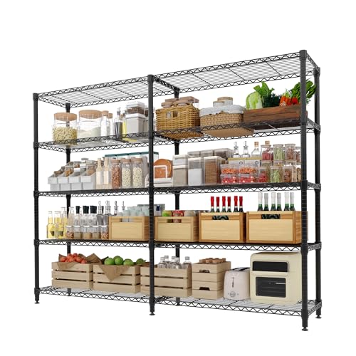 Garvee 71" Wide Storage Shelves Metal Shelving Units 5 Tier, 1325LBS | Heavy Duty & Adjustable Wire Shelving Rack, Standing/L-shaped, Use for Garage Kitchen Pantry Warehouse, Black - size: 70.5"Hx15.7"Dx71"W, 5-Layer