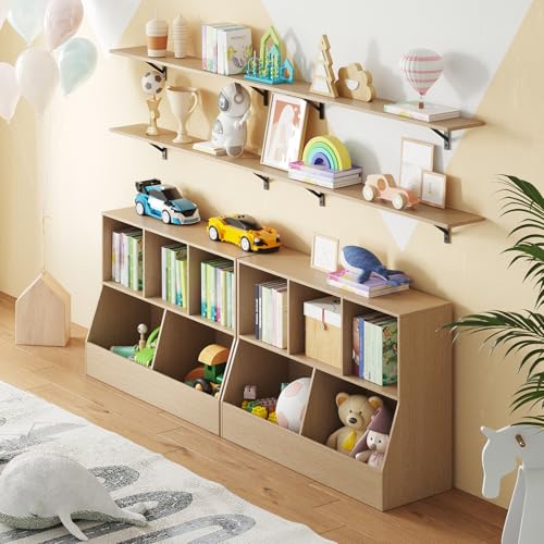Long Wall Shelves, 47.3Inch Wooden Floating Shelves with Brackets | Large Floating Book Shelf, Set of 2, Wall Mount Storage Ledges, Easy Assembly, Max Load 33lbs, Living Room/Bathroom, Natural - color: Natural, size: 47.3 Inch