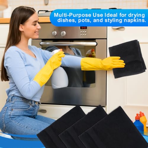 Washcloths Set, 6-Pack Cotton Wash Cloths, 13x13 Inch, Black | Highly Absorbent and Soft Feel Fingertip Towels, Machine Washable Washcloths for Bathroom, Gym, Hotel, Spa and Kitchen