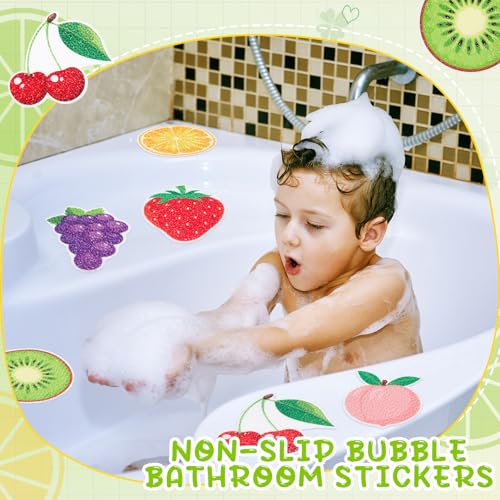 Fullhawl 30 Pcs Fruit Non Slip Bathtub Stickers Colorful Fruit Anti Slip Shower Stickers Shower Floor Nonslip Sticker Applique Adhesive Decals Treads with Scraper for Bathtub Bathroom Floor - style: Fruit