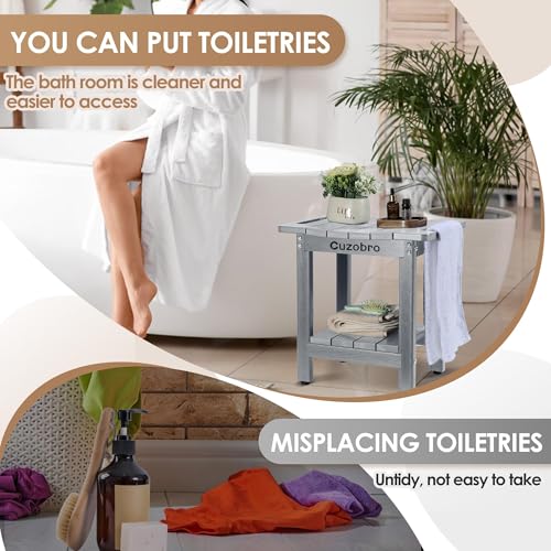 HDPE Fishing stools for Inside Shower – Waterproof, Durable Fishing Chair and Stool for Adults – Complete with Storage Shelf & Adjustable Feet – Supports 300 lbs for Bathroom & Bathtub, Gray