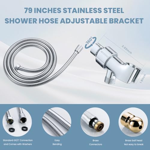 Handheld Shower Head with 79inch Extra Long Hose,ON OFF Switch. | 8 Spray Settings High Pressure Detachable Showerhead,Built-in Power Sprayer to Clean Pets, Adjustable Angle Bracket,Silver