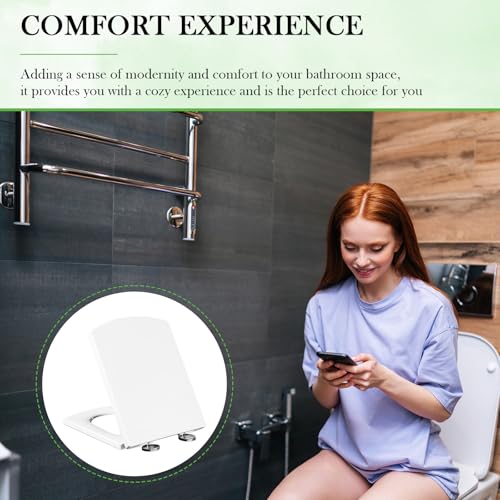 Quiet Close Toilet Seat - Slow-Close Elongated Design, Thickened PP Material (17"), Fits Standard Toilets, Easy Install, Anti-Slam (White)