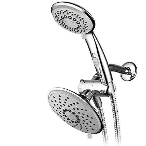 HotelSpa 6''/4'' Ultra-Luxury 3 way Rainfall Shower-Head/Handheld Shower Gray Spiral Combo w/Patented ON/OFF Pause Switch and 5-7 foot Stretchable Stainless Steel Hose - color: Chrome & Gray