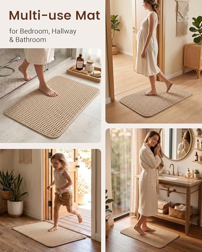 Upgraded Non Slip Waffle Bath Mat, Super Absorbent Bathroom Rug, 20x30 inch | Boho Decor Kitchen Rug, Soft & Machine Washable Bathroom Floor Mat for Tub, Sink, Vanity, Entryway, Brown