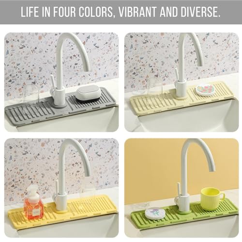 Silicone Sink Splash Guard, Non-Slip Faucet Mat for Kitchen and Bathroom, Quick Drainage, 17.5" x 5.7" / 44.5 x 14.5 cm, Ideal for Drying Countertops - White, Set of 1 - color: White