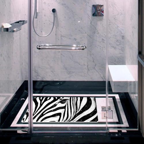 Non Slip Shower Mat Bathtub Mat 15.1x26.8 Inch, Quick Dry Bath Mat with Drain, Soft PVC Bath Mats for Bathroom Tub Shower Floor, Zebra - color: Multi 1