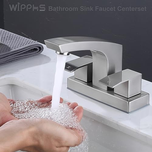 Bathroom Sink Faucets 4 inch Centerset Brushed Nickel 2 Hole Modern | Stainless Steel 2 Handle Bathroom Faucet with Pop Up Drain and cUPC Supply Hose, Satin Nickel Lavatory Faucet - color: Brushed Nickel, size: 4 Inch Centerset