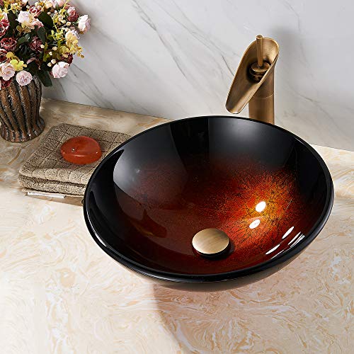 REGALMIX Antique Brass Pop UP Drain, Bathroom Vessel Lavatory Vanity Faucet Sink Stopper, Built-in Anti-Clogging Strainer, Fits Standard American Drain Hole(1-1/2" to 1-3/4"),Without Overflow RWF082S - color: Antique Brass, size: Without Overflow