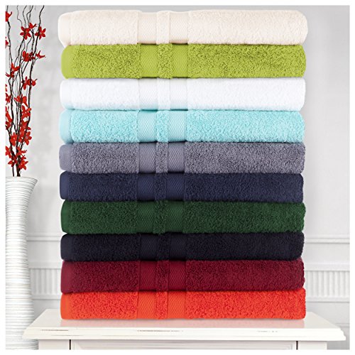 Superior Ultra-Soft Cotton Towel Set, 4 Bath Towels, 4 Hand Towels, 4 Face Towels/Washcloths, Quick-Dry, Shower, Spa Basics, Essentials, Solid, Double Line Dobby Border, 12 Piece Set, Silver