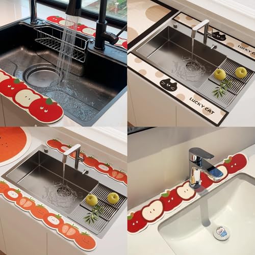 Cute Cartoon Fruits Animals Pattern Sink Faucet Absorbing Mat Cute Splash Guard Behind Faucet Draining Mat for Bathroom Kitchen (Style4, 60x10cm) - color: Style4