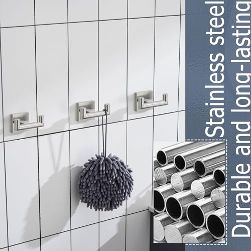 KOKOSIRI Robe Hook Bathroom Double Towel Coat Hooks for Bath Kitchen Wall Mounted, 3 Pack Brushed Nickel Stainless Steel B1015BR-P3 - color: Brushed Nickel, size: 3 Pack