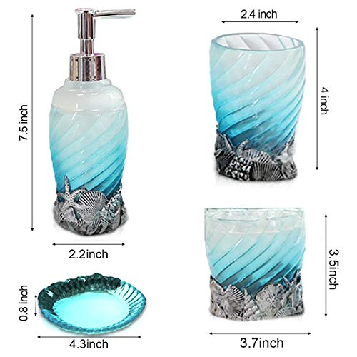 Bathroom Accessory Set, 5 PCS Bath Ensemble Set Includes Soap Dispenser, Soap Dish, Tumbler, Toothbrush Holder - Polyresin Glass for Home, Office, Superior Hotel - color: Sky Blue