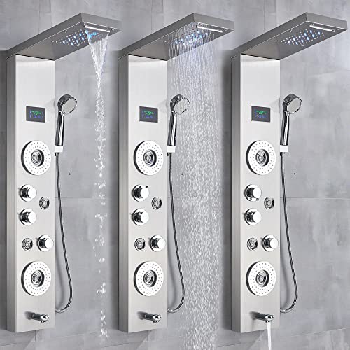 LED Shower Panel Tower Faucet Set rain Massage Body Jets System Stainless Steel