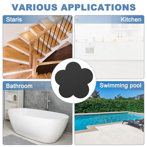 PATIKIL 12 Pcs Non Slip Bathtub Stickers, Anti Slip Shower Stickers with Scraper Bathroom Shower Floor Decals Flower Shape Cute Treads Tubs, Black - color: Black