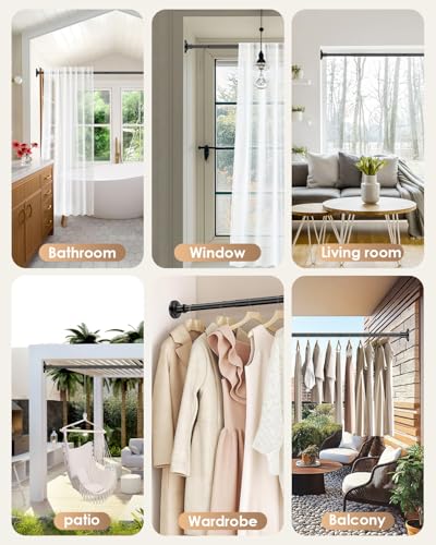 Black Long Tension Shower Curtain Rod No Drilling Adjustable 30-121 In(10ft) 1.1" Diameter Stainless Steel, Rustproof Heavy Duty, Room Divider for Bathroom Window Patio Closet - color: Black, size: 30-121''