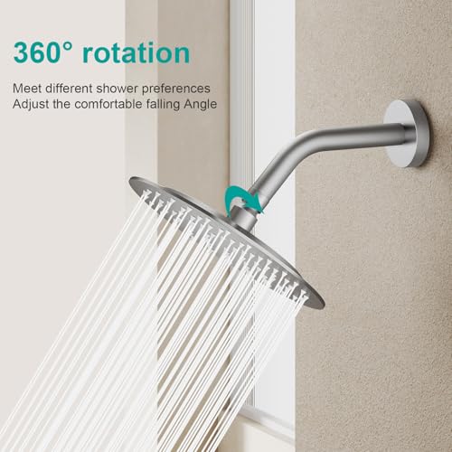 All Metal Rain Shower Head - Heavy Duty Stainless Steel, Easy Install, High Water Flow, Ultra-Thin Modern Design for Bathroom (Brushed Nickel, 8) - color: Brushed Nickel, size: 8