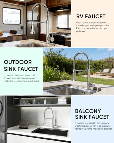 Kitchen Faucet with Pull Down Sprayer Brushed Nickel | 1 Handle Spring Sink Faucets,Lead-Free NSF Certified Stainless Steel, 1 or 3-Hole Deck Plate,Farmhouse, RV, Bar, Laundry Room - color: A - Brushed Nickel