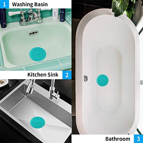 tifanso 2PCS 6" Silicone Bathtub Drain Stopper & Hair Catcher for Bathroom | Strong Suction Leak-Proof Seal, Prevents Hair Clogs, Easy to Clean, Fits Kitchen & Laundry Drains, Durable Universal Fit - color: Teal+aqua