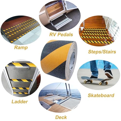 PVC Antislip Floor Tape Strips Roll with Adhesive Backing for Enhances Safety Stair Step Bathroom and Kitchen Waterproof - color: Yellow
